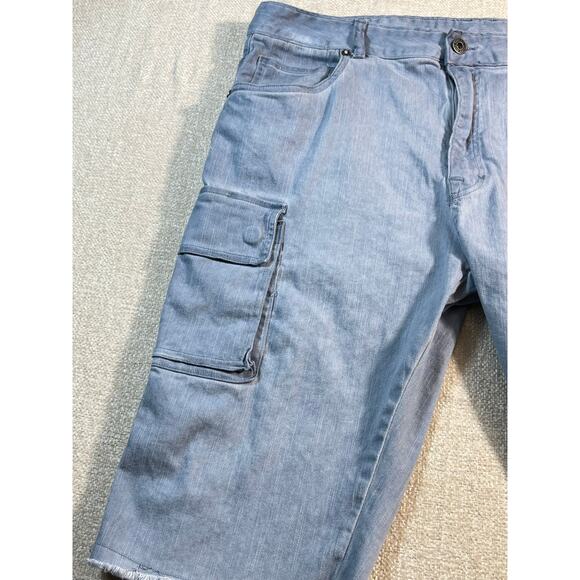 Smoke Rise Men’s 38 Blue Dusty Utility Cargo Denim Shorts Raw Hem Streetwear - Picture 8 of 10